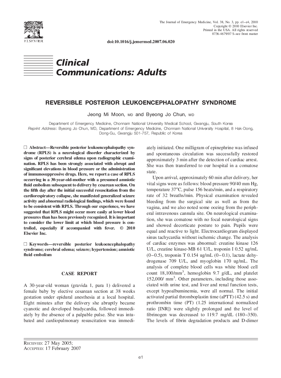 Reversible Posterior Leukoencephalopathy Syndrome