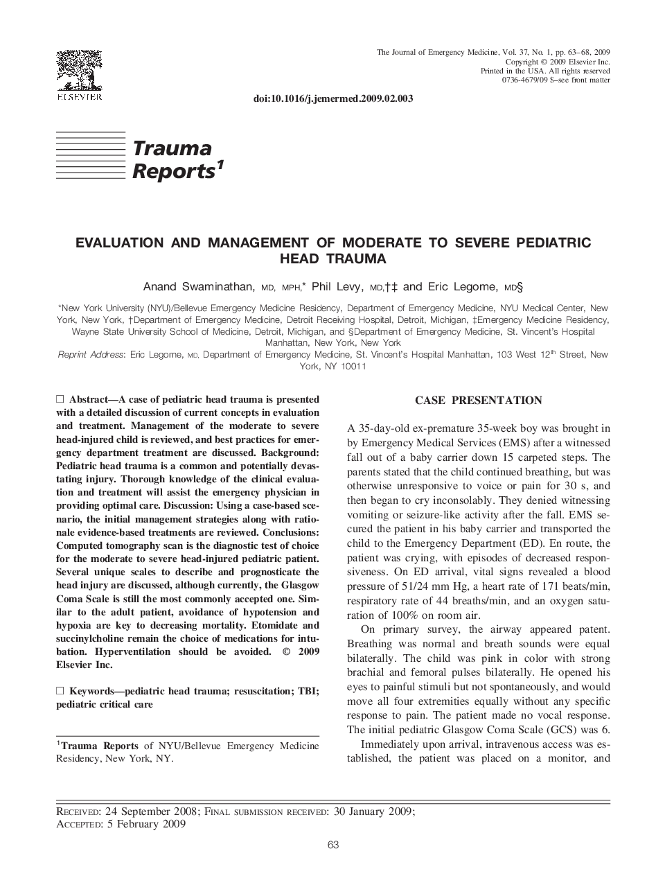 Evaluation and Management of Moderate to Severe Pediatric Head Trauma