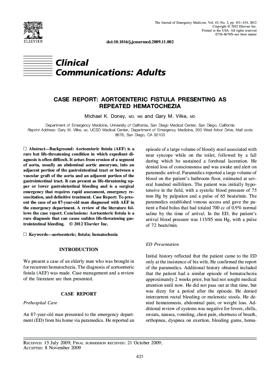 Case Report: Aortoenteric Fistula Presenting as Repeated Hematochezia