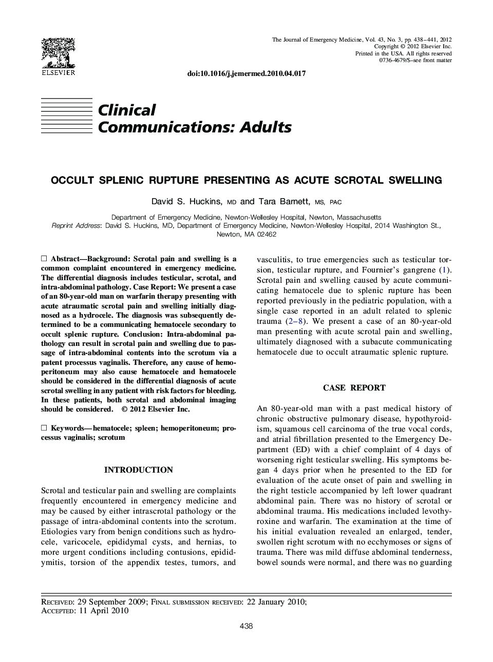 Occult Splenic Rupture Presenting as Acute Scrotal Swelling