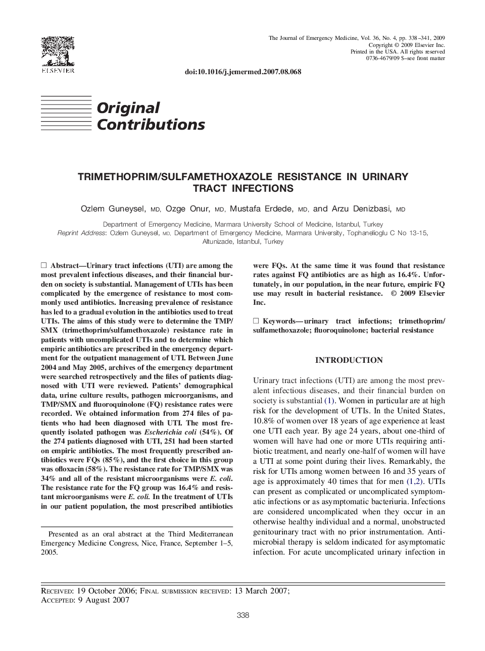 Trimethoprim/Sulfamethoxazole Resistance in Urinary Tract Infections