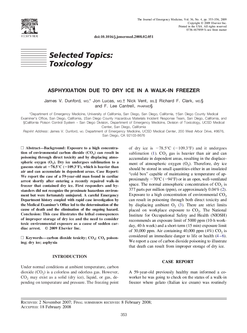 Asphyxiation Due to Dry Ice in a Walk-in Freezer