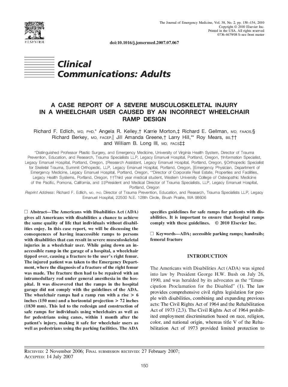 A Case Report of a Severe Musculoskeletal Injury in a Wheelchair User Caused by an Incorrect Wheelchair Ramp Design