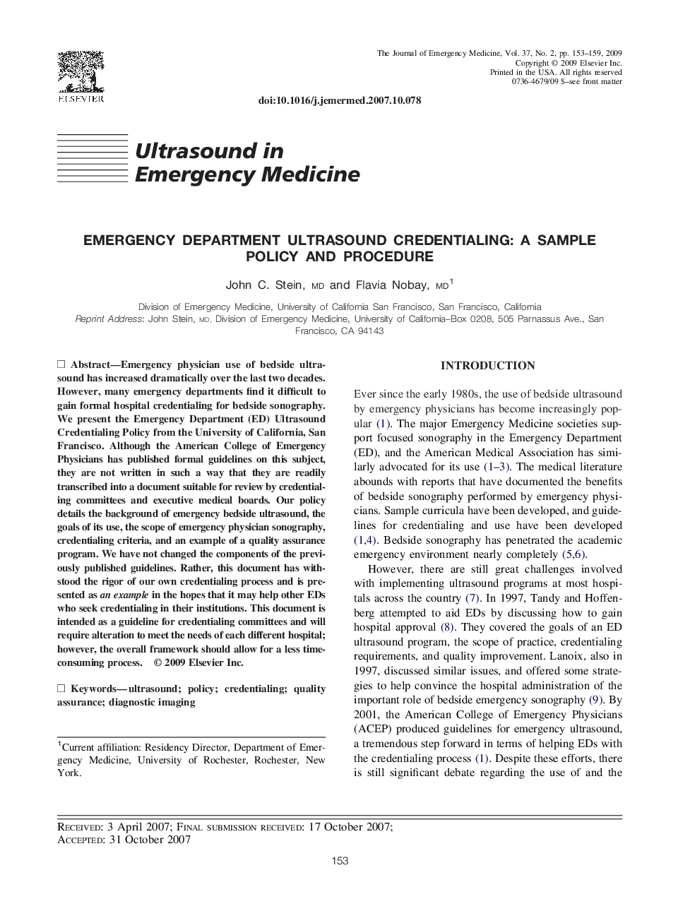 Emergency Department Ultrasound Credentialing: A Sample Policy and Procedure