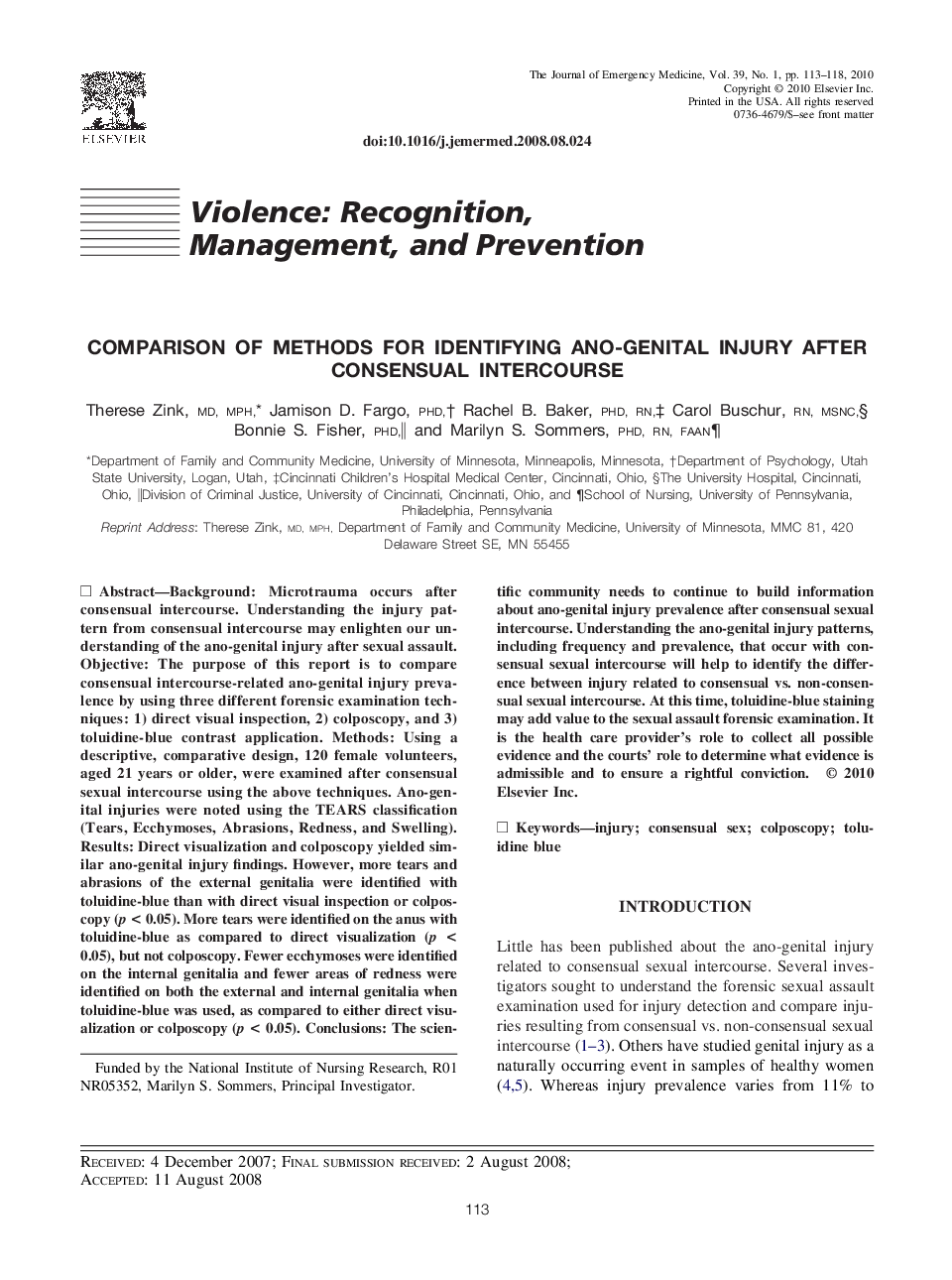 Comparison of Methods for Identifying Ano-Genital Injury After Consensual Intercourse 