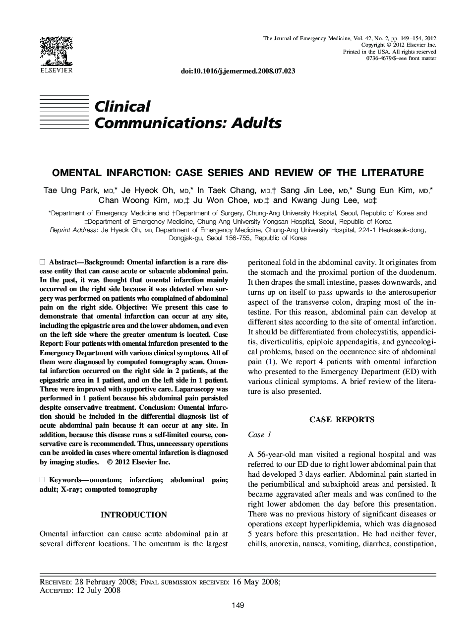 Omental Infarction: Case Series and Review of the Literature