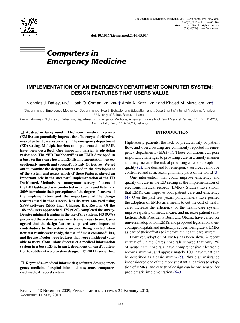 Implementation of an Emergency Department Computer System: Design Features That Users Value