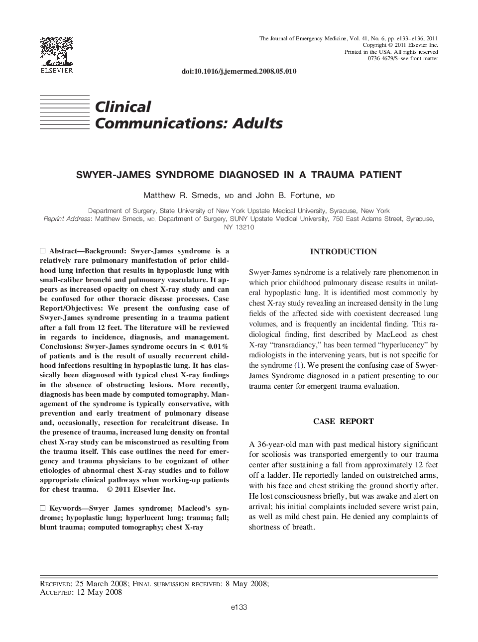 Swyer-James Syndrome Diagnosed in a Trauma Patient