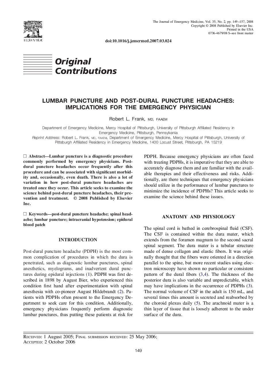 Lumbar Puncture and Post-Dural Puncture Headaches: Implications for the Emergency Physician