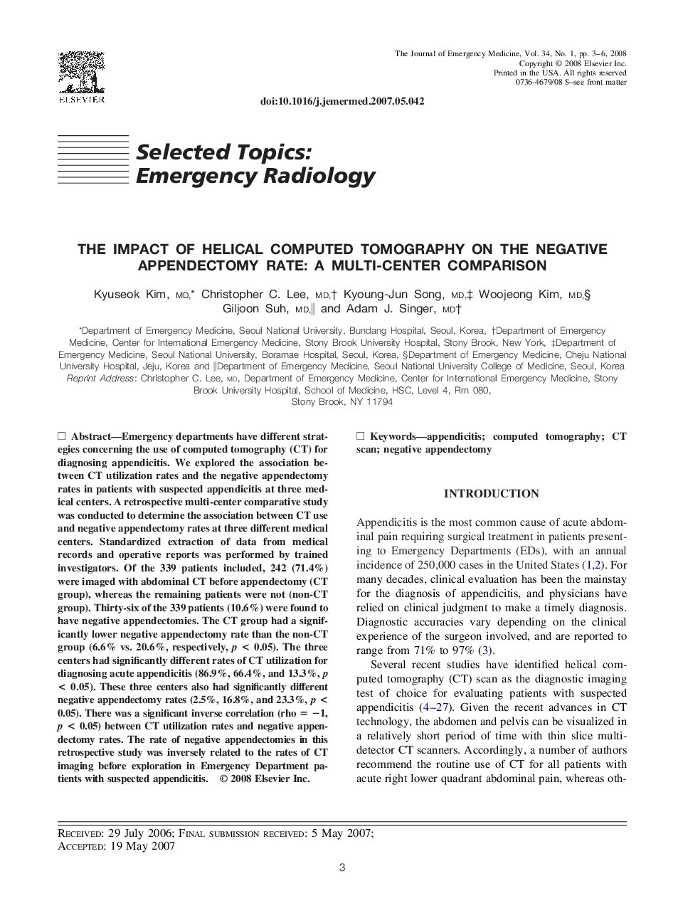 The Impact of Helical Computed Tomography on the Negative Appendectomy Rate: A Multi-Center Comparison