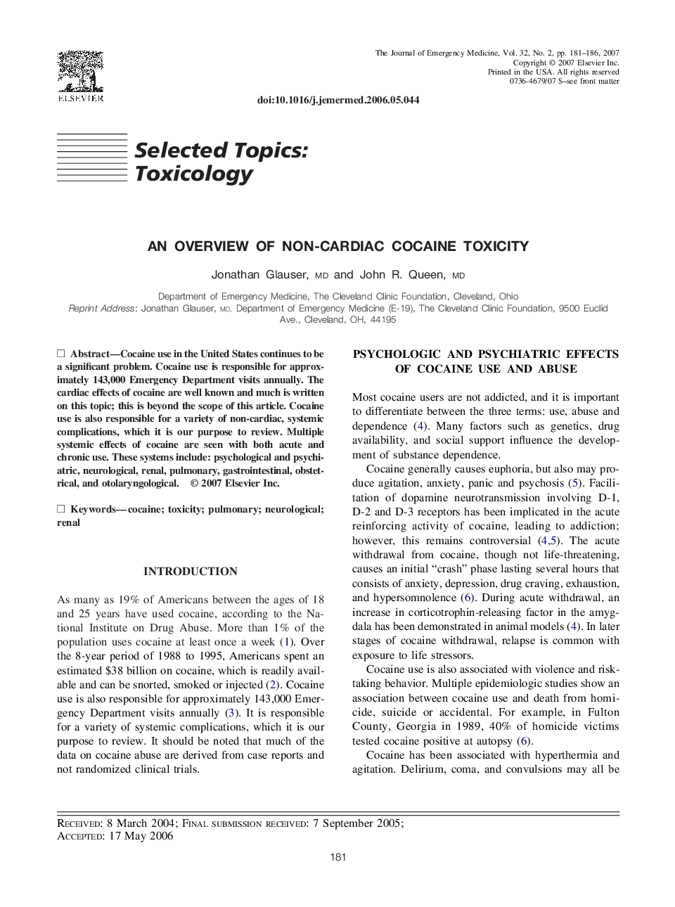 An overview of non-cardiac cocaine toxicity