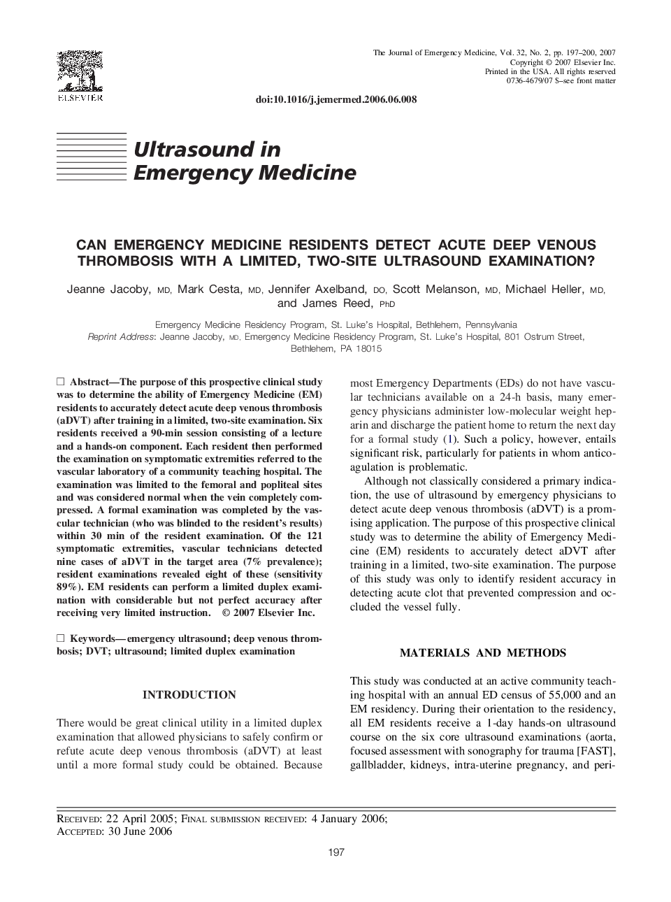 Can emergency medicine residents detect acute deep venous thrombosis with a limited, two-site ultrasound examination?