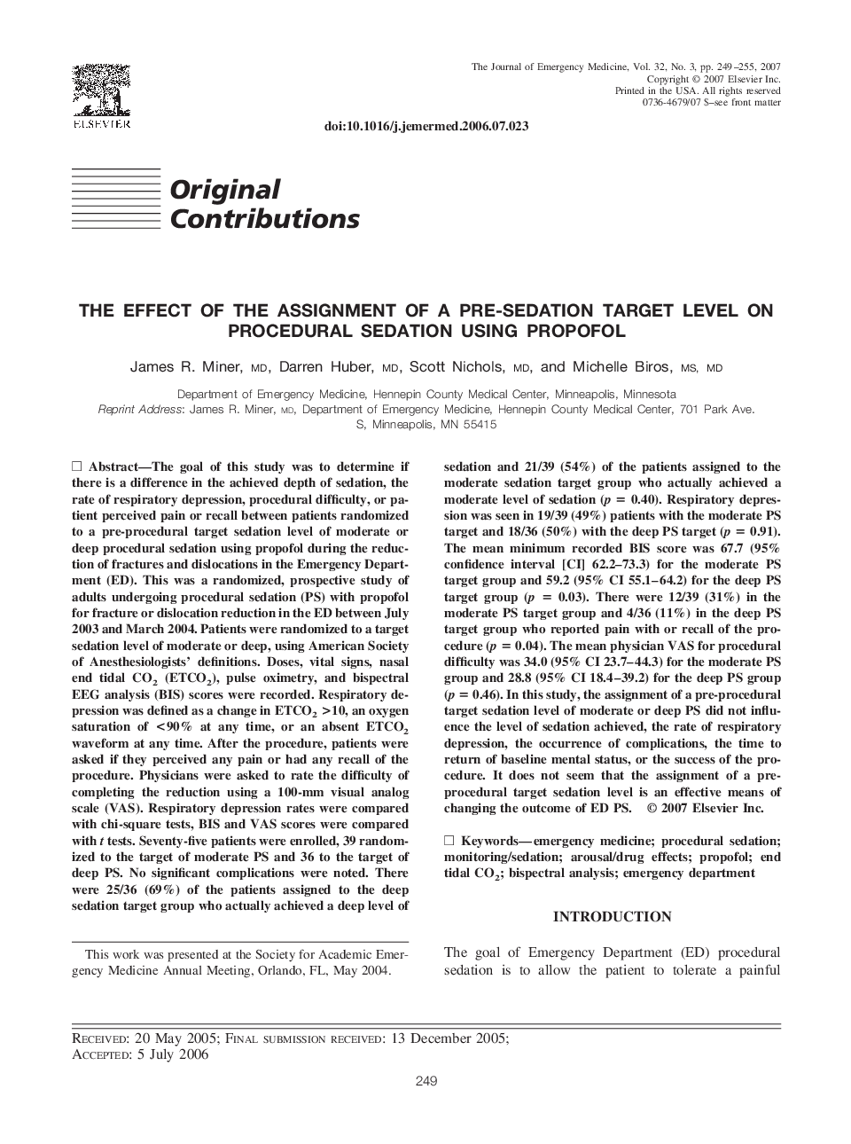 The Effect of the Assignment of a Pre-Sedation Target Level on Procedural Sedation Using Propofol