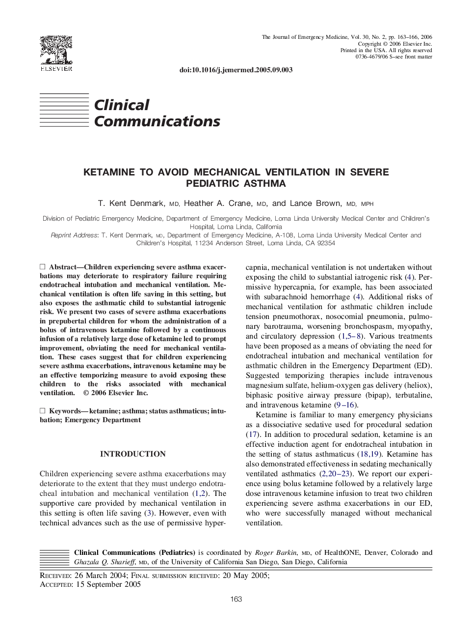 Ketamine to avoid mechanical ventilation in severe pediatric asthma 