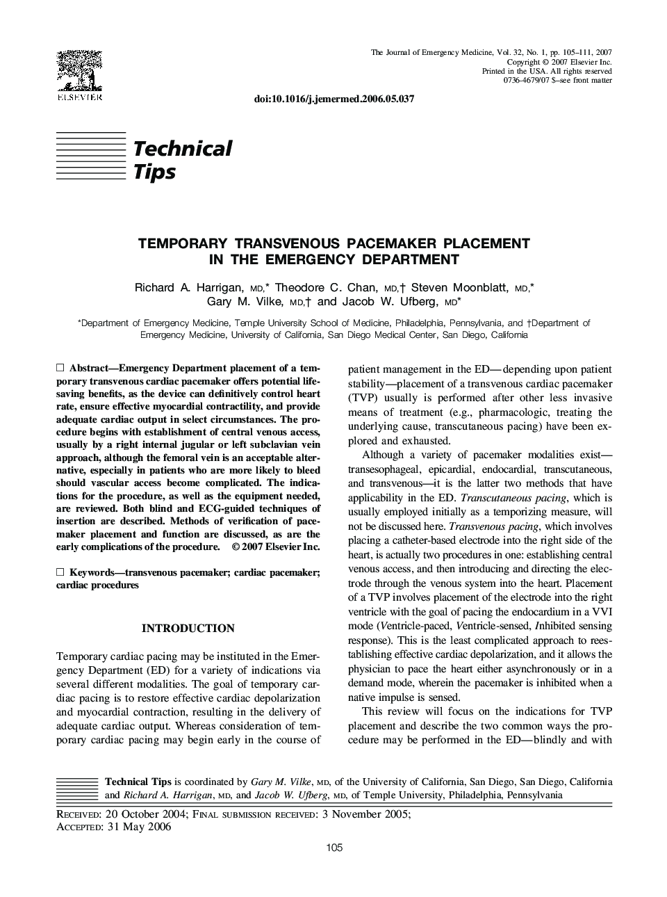 Temporary transvenous pacemaker placement in the Emergency Department 