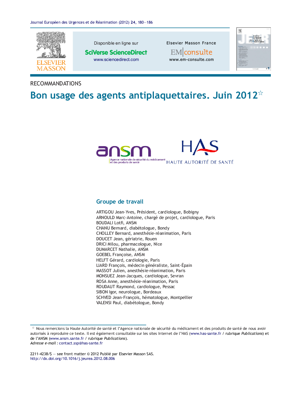 Bon usage des agents antiplaquettaires. Juin 2012