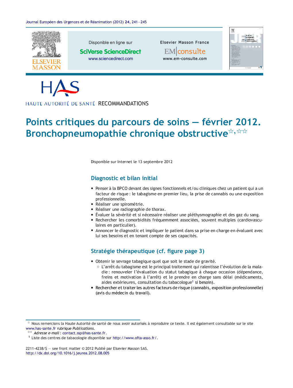 عکس صفحه اول مقاله: Points critiques du parcours de soins - février 2012. Bronchopneumopathie chronique obstructive Points critiques du parcours de soins - février 2012. Bronchopneumopathie chronique obstructive