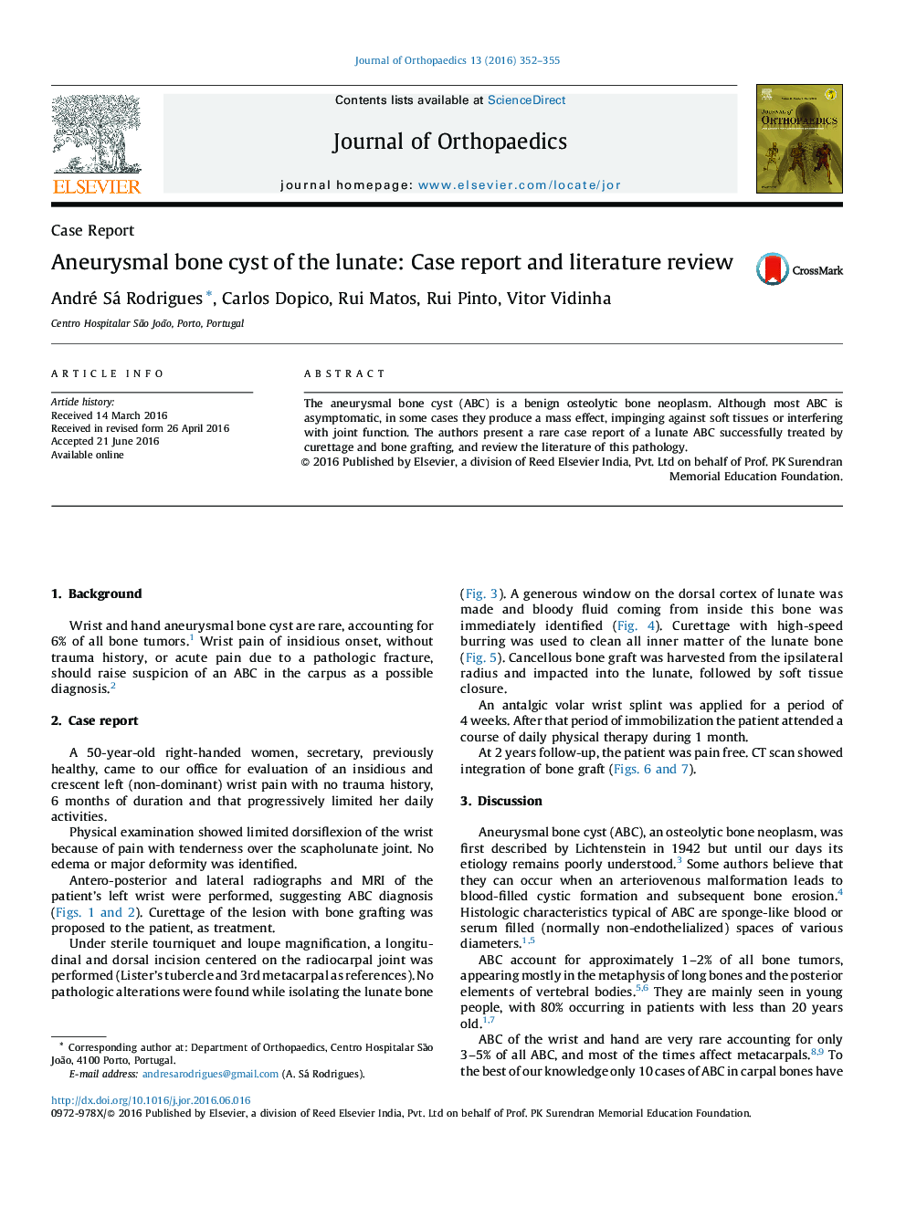 Aneurysmal bone cyst of the lunate: Case report and literature review