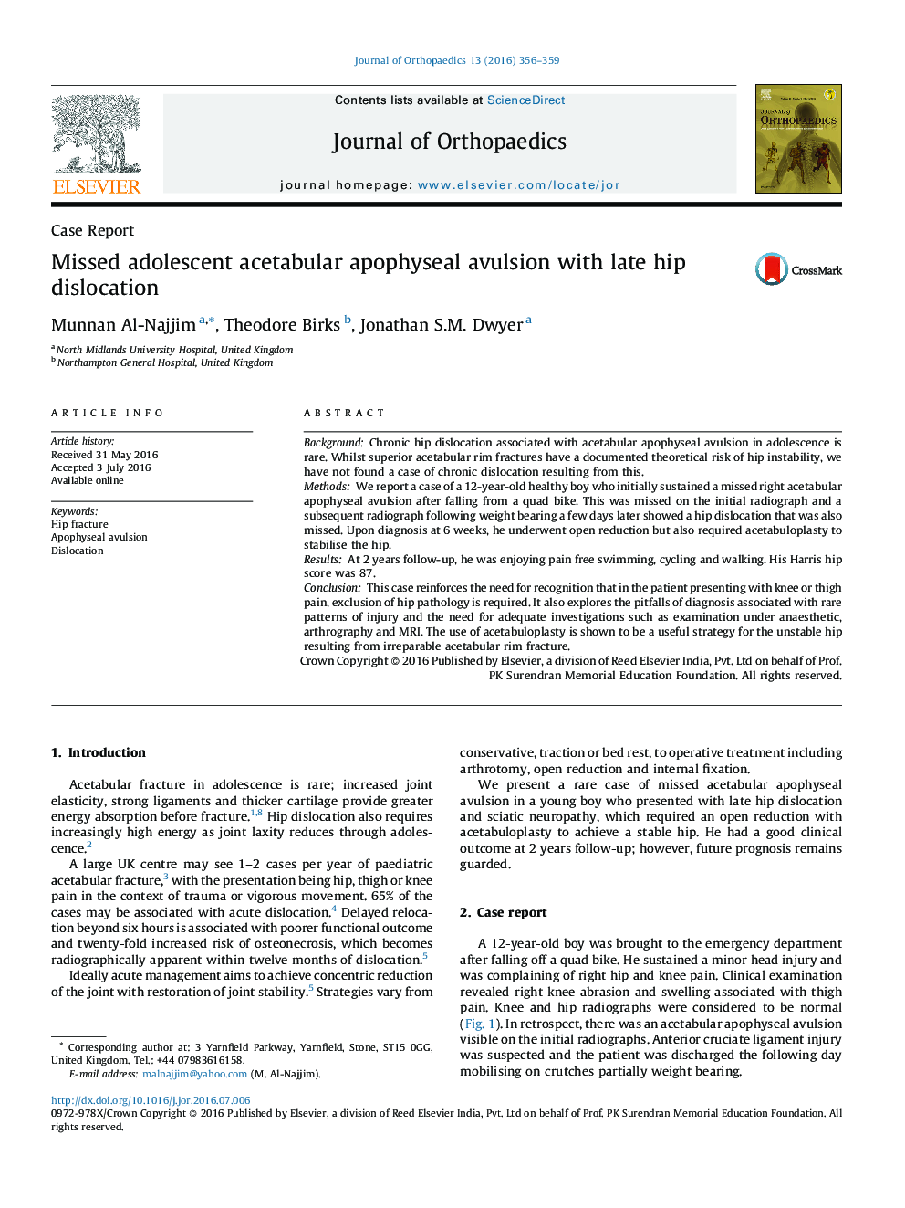 Missed adolescent acetabular apophyseal avulsion with late hip dislocation