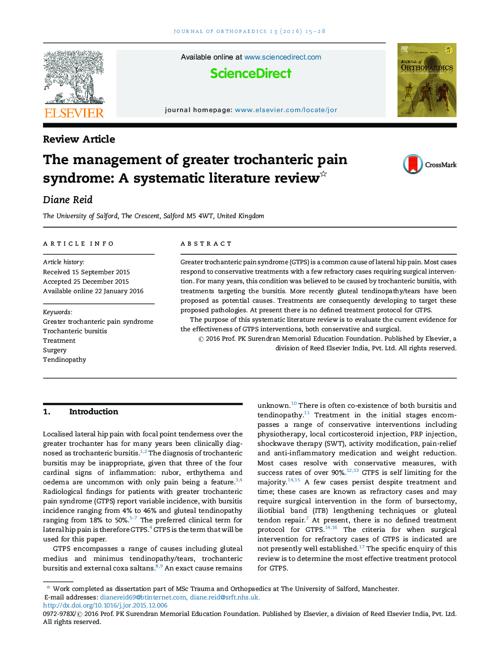 The management of greater trochanteric pain syndrome: A systematic literature review 