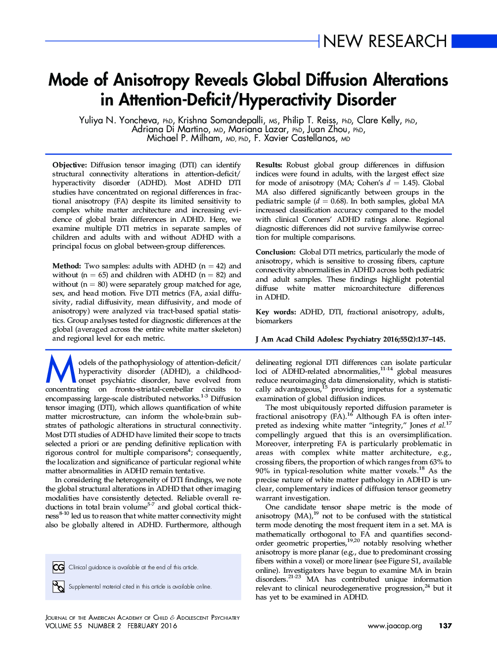 Mode of Anisotropy Reveals Global Diffusion Alterations in Attention-Deficit/Hyperactivity Disorder 