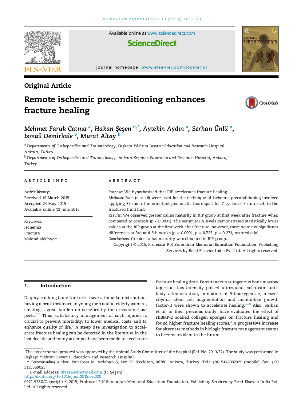 Remote ischemic preconditioning enhances fracture healing 