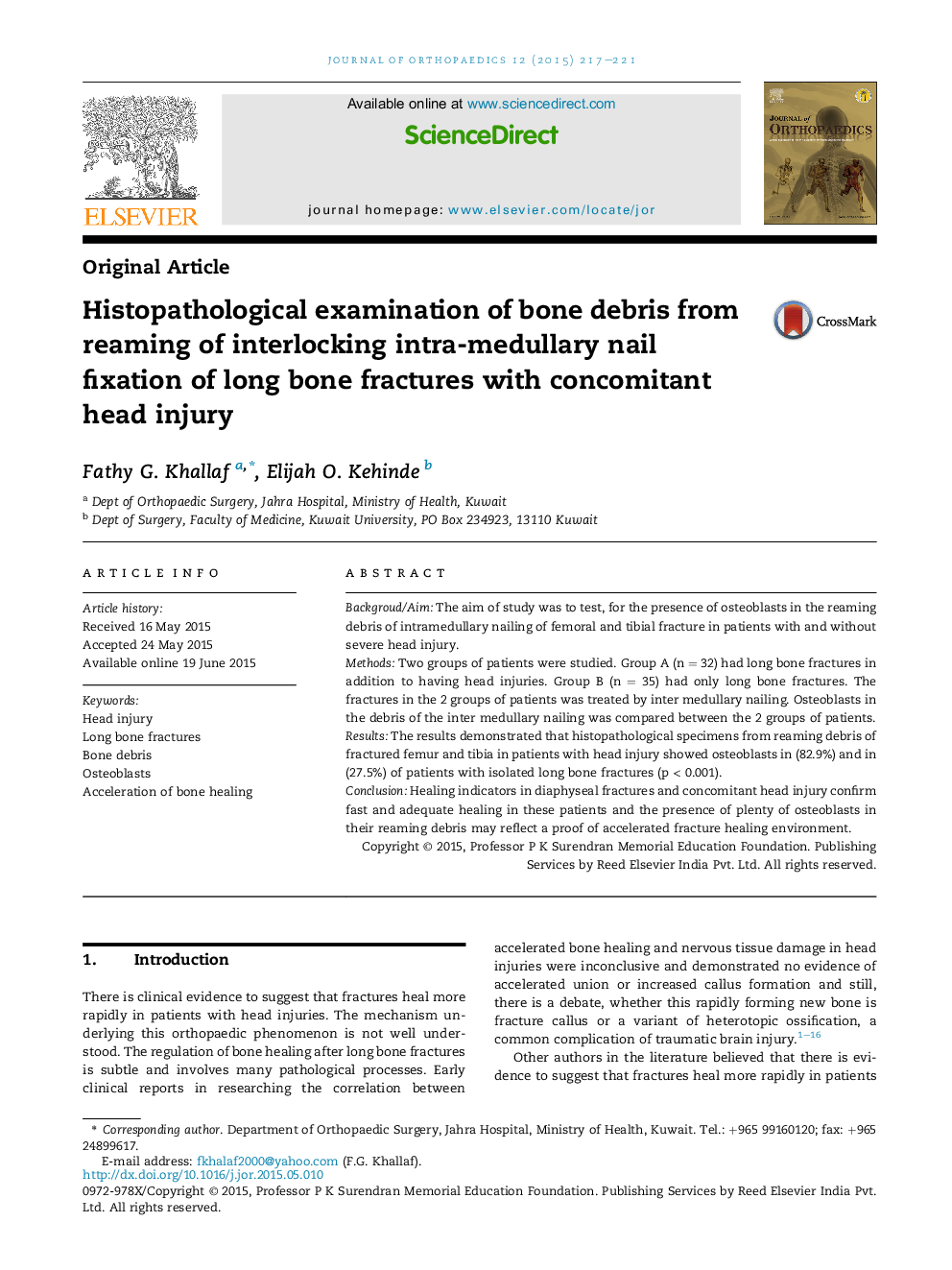 Histopathological examination of bone debris from reaming of interlocking intra-medullary nail fixation of long bone fractures with concomitant head injury