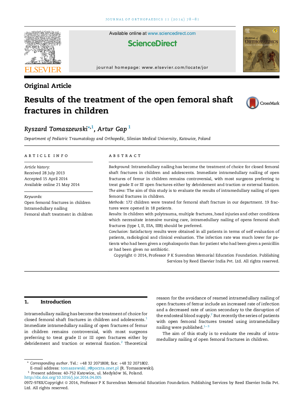 Results of the treatment of the open femoral shaft fractures in children