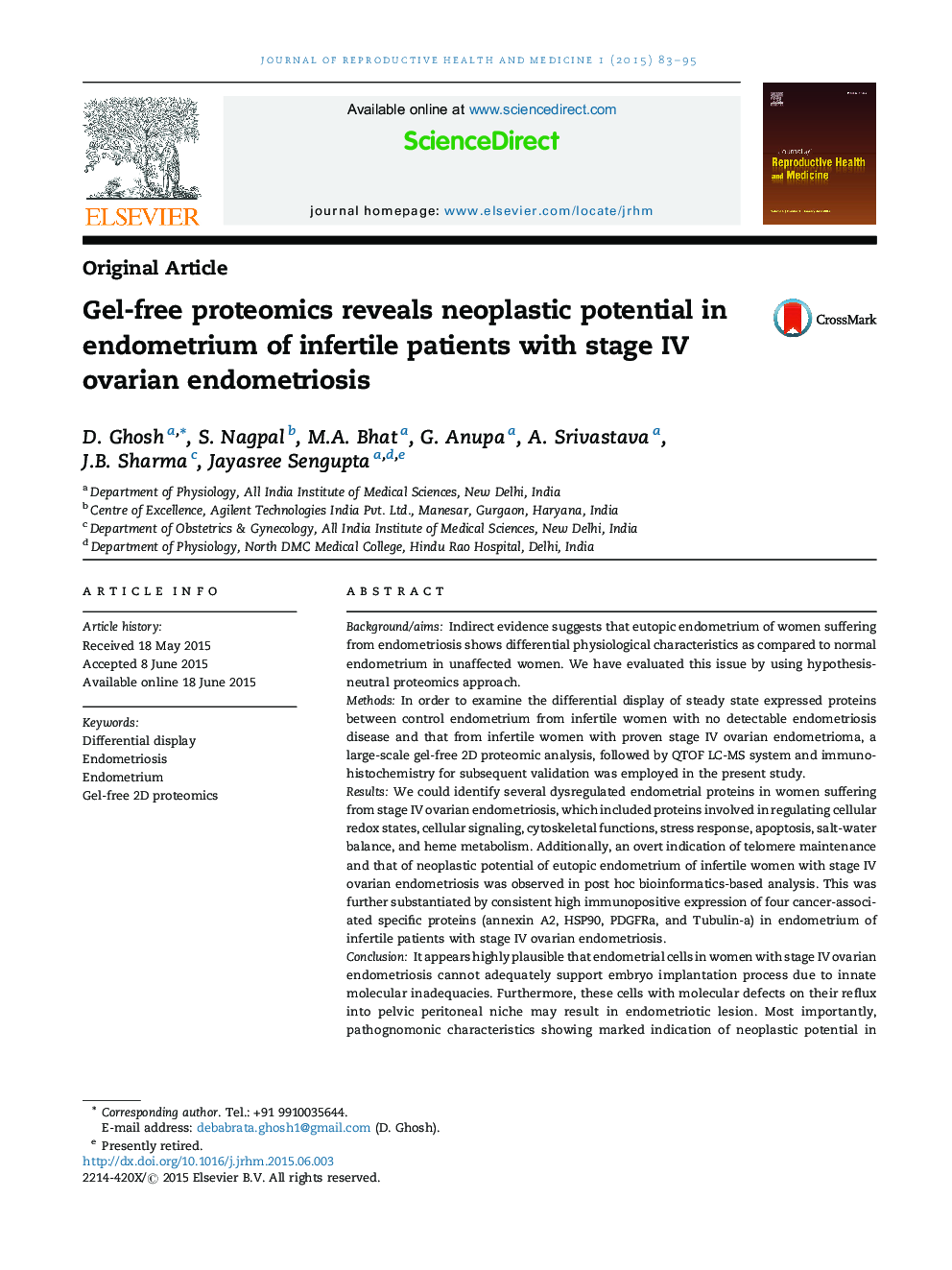 Gel-free proteomics reveals neoplastic potential in endometrium of infertile patients with stage IV ovarian endometriosis