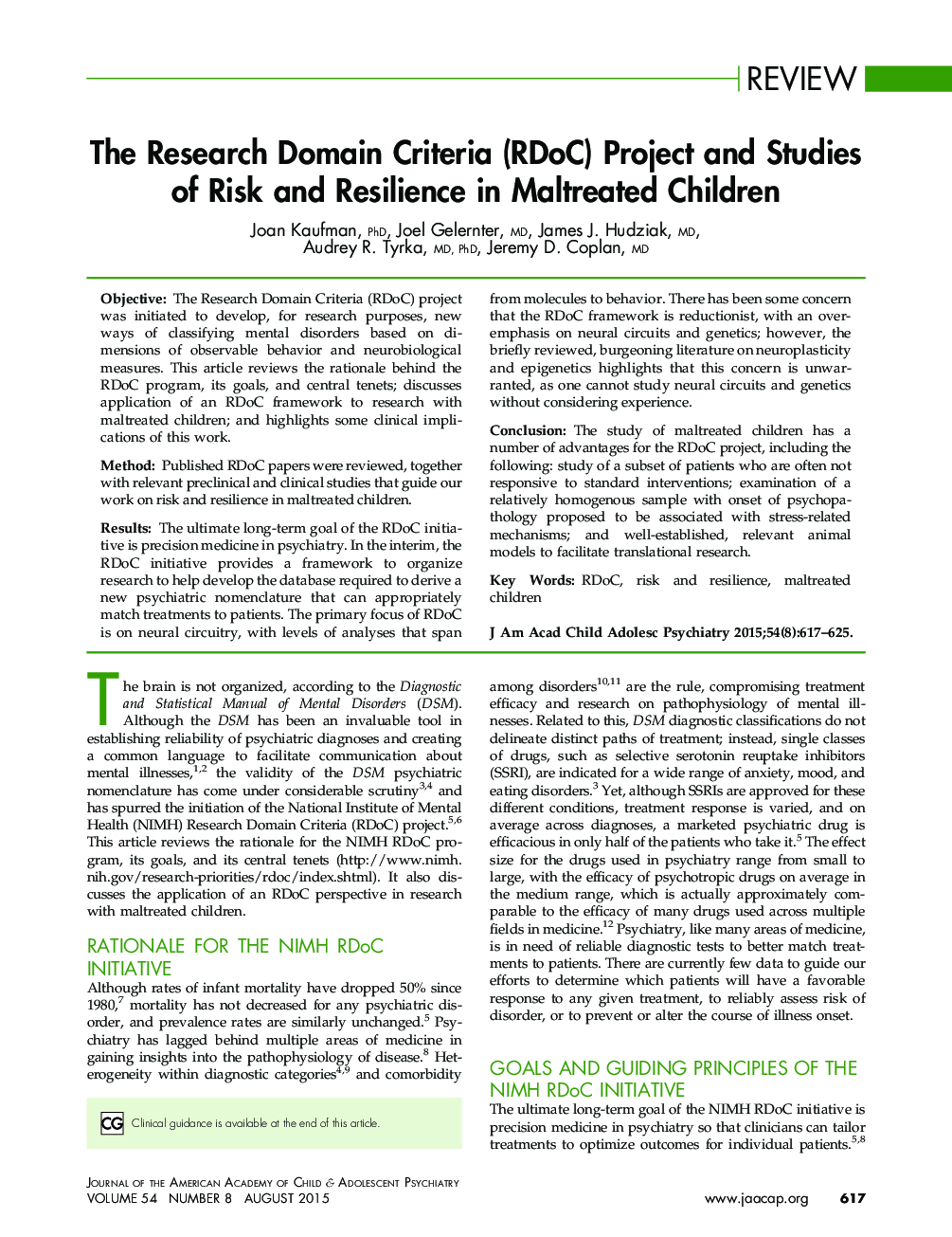 پروژه و مطالعات معیار دامنه تحقیقات (RDoC) از ریسک و انعطاف پذیری در کودکان بدرفتار شده