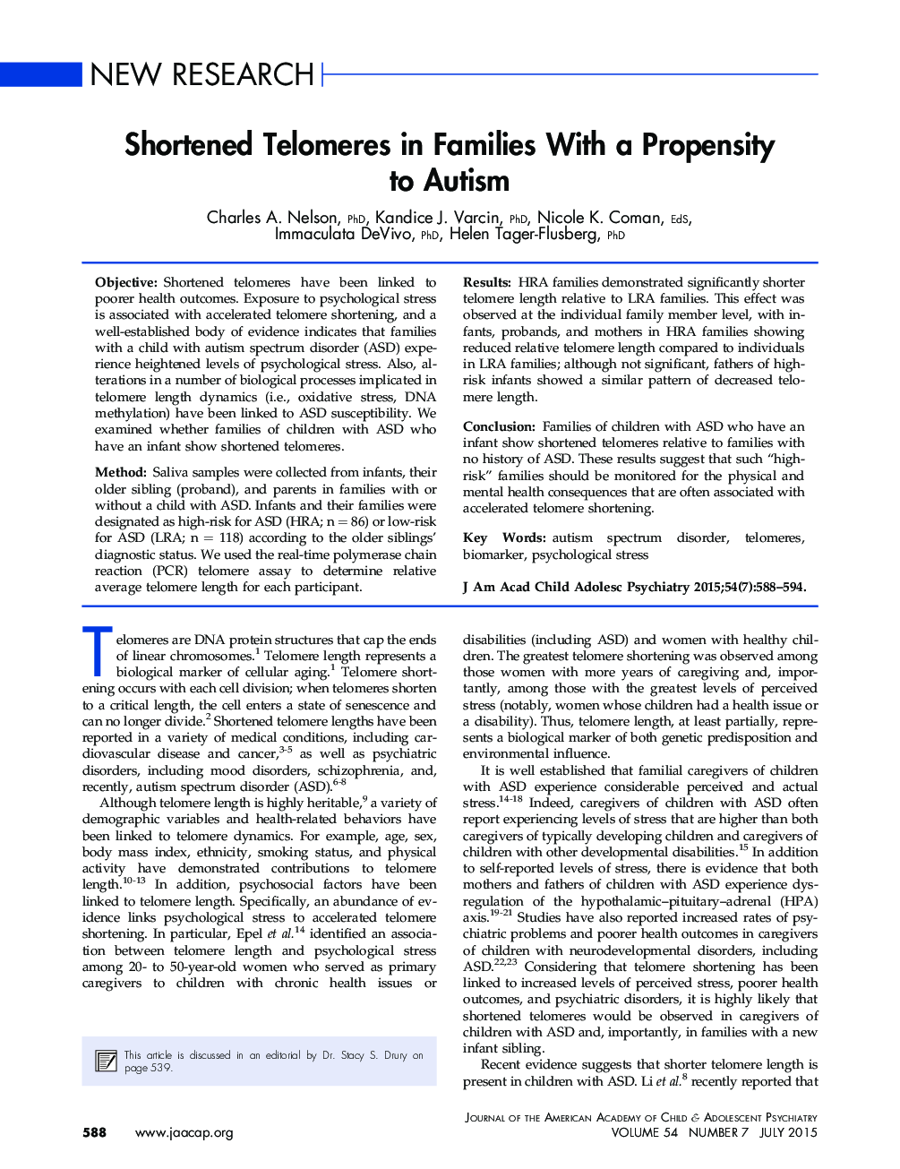 Shortened Telomeres in Families With a Propensity to Autism 