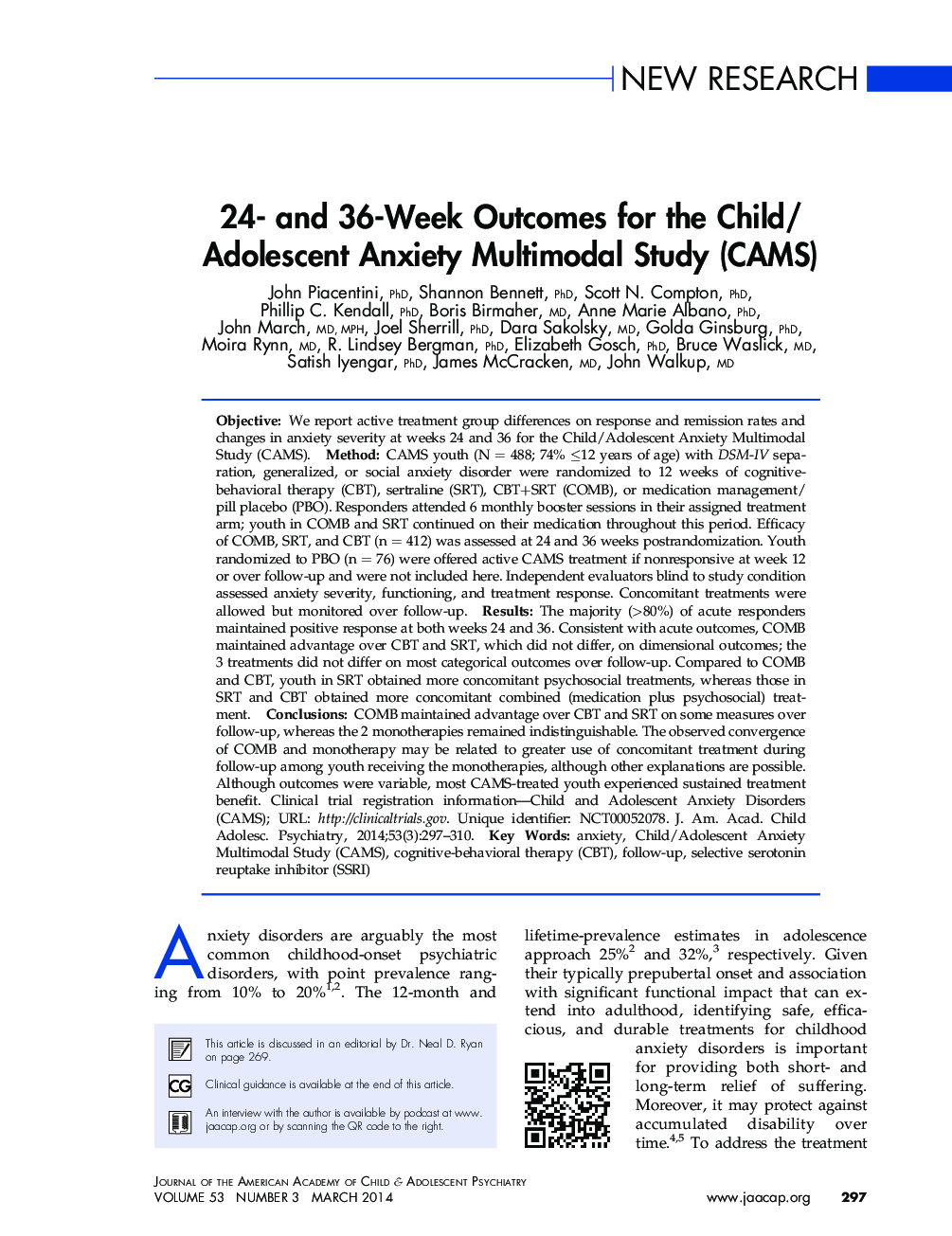 24- and 36-Week Outcomes for the Child/Adolescent Anxiety Multimodal Study (CAMS) 