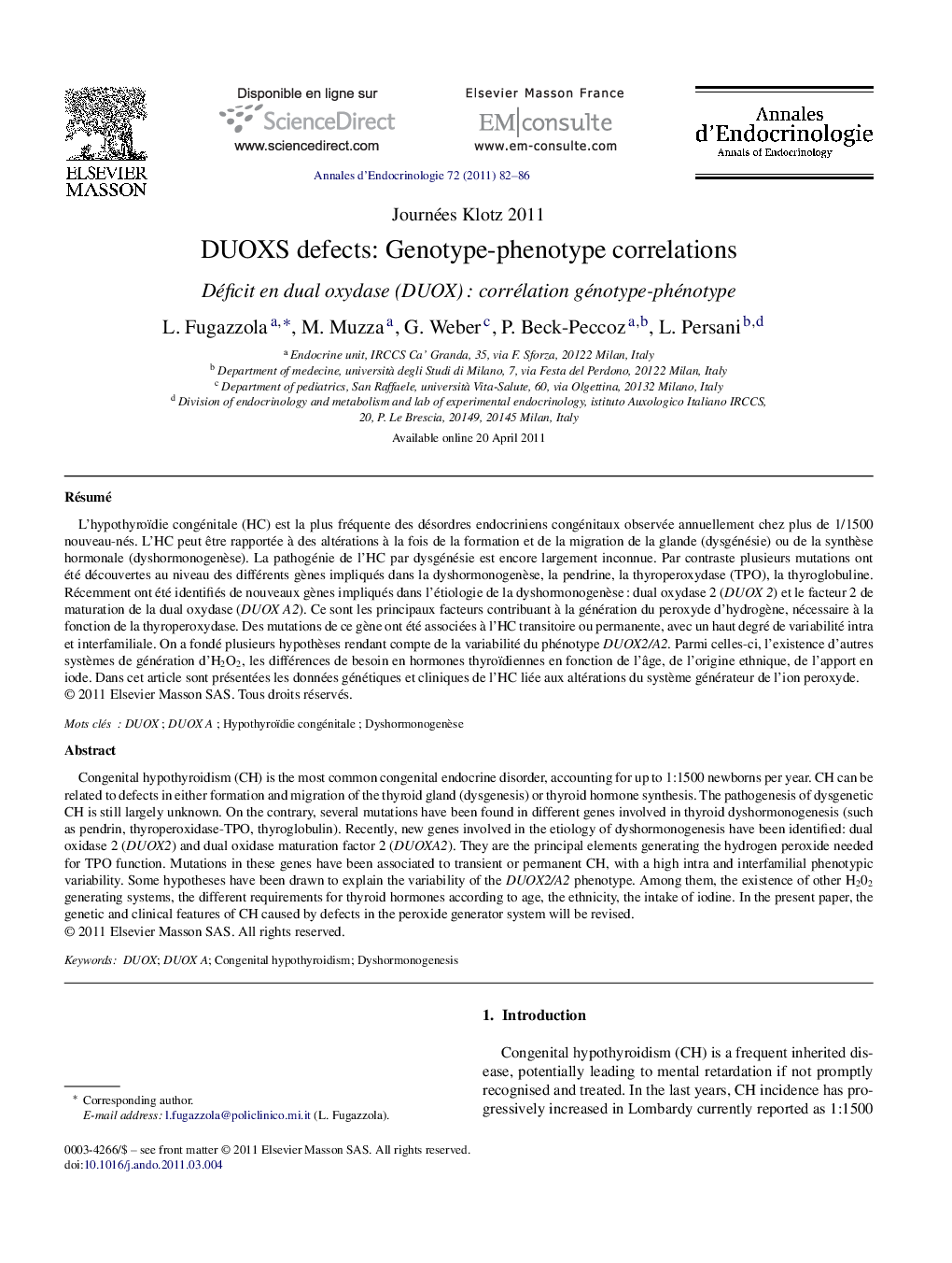 DUOXS defects: Genotype-phenotype correlations