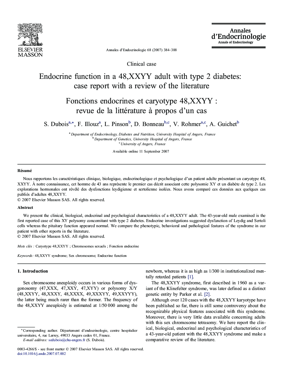 عکس صفحه اول مقاله: Endocrine function in a 48,XXYY adult with type 2 diabetes: case report with a review of the literature Endocrine function in a 48,XXYY adult with type 2 diabetes: case report with a review of the literature