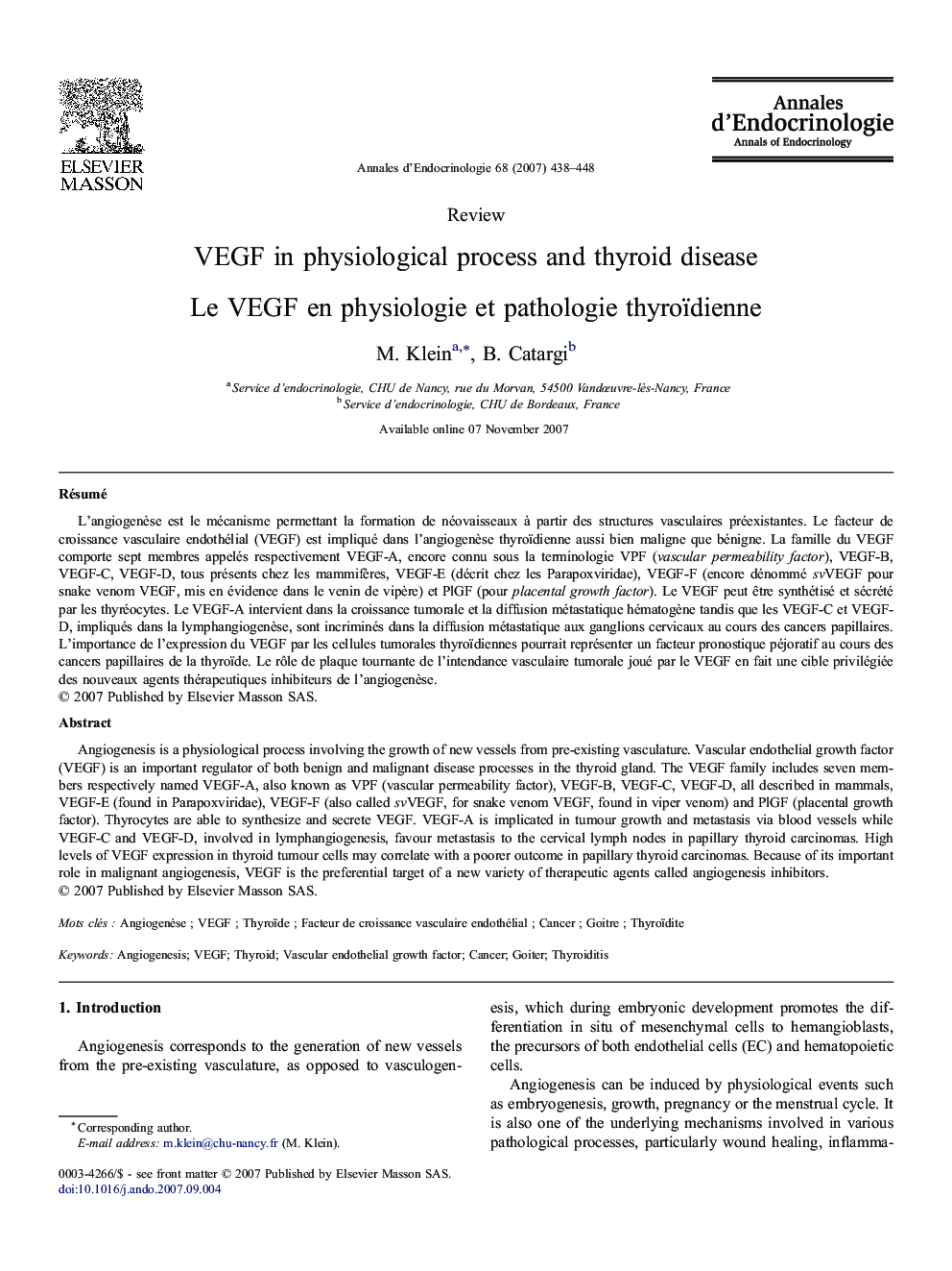 VEGF in physiological process and thyroid disease