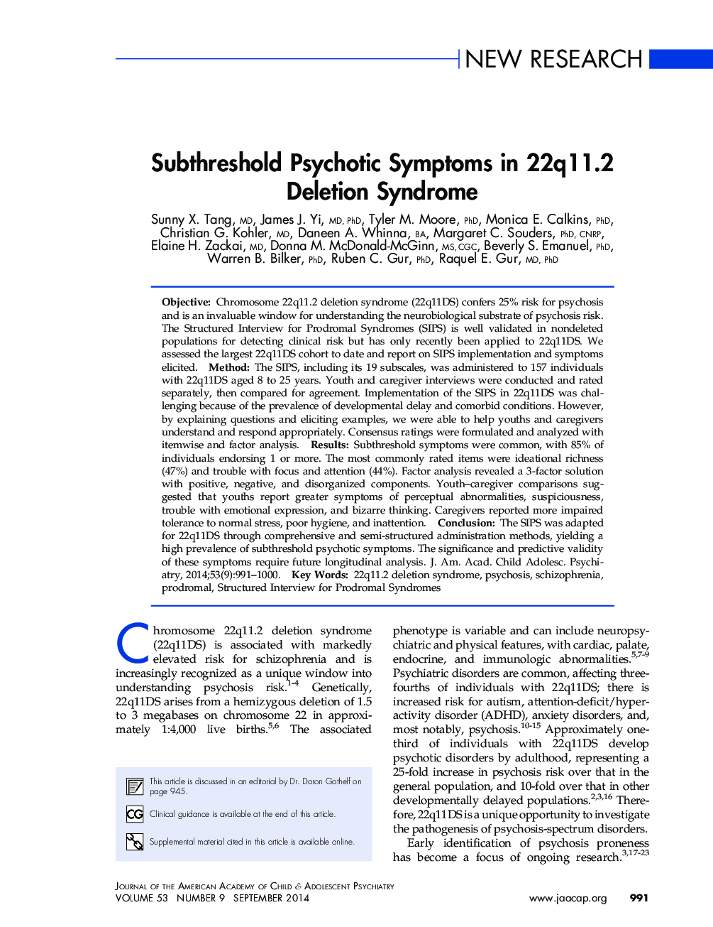 Subthreshold Psychotic Symptoms in 22q11.2 Deletion Syndrome