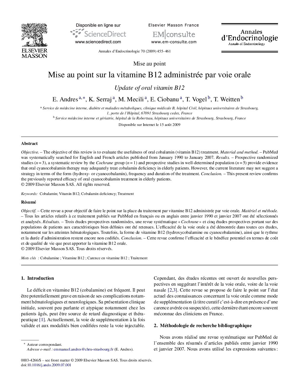 Mise au point sur la vitamine B12 administrée par voie orale