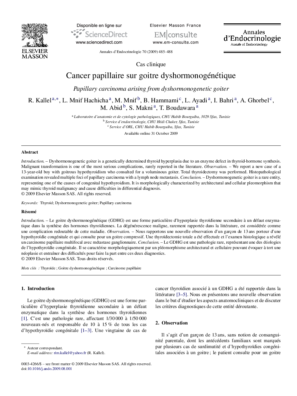 Cancer papillaire sur goitre dyshormonogénétique