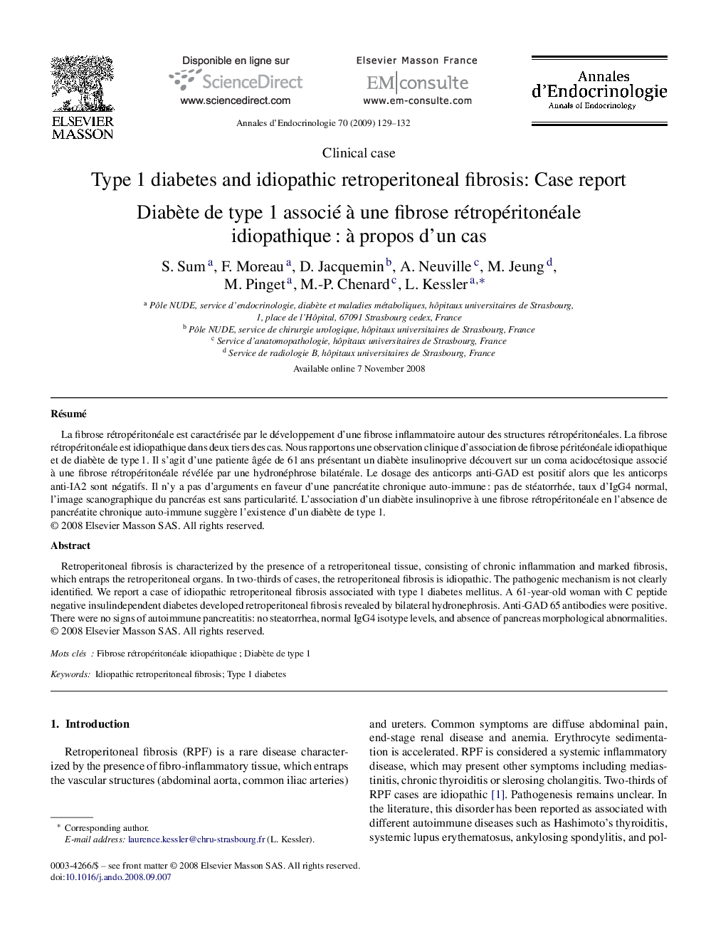 Type 1 diabetes and idiopathic retroperitoneal fibrosis: Case report