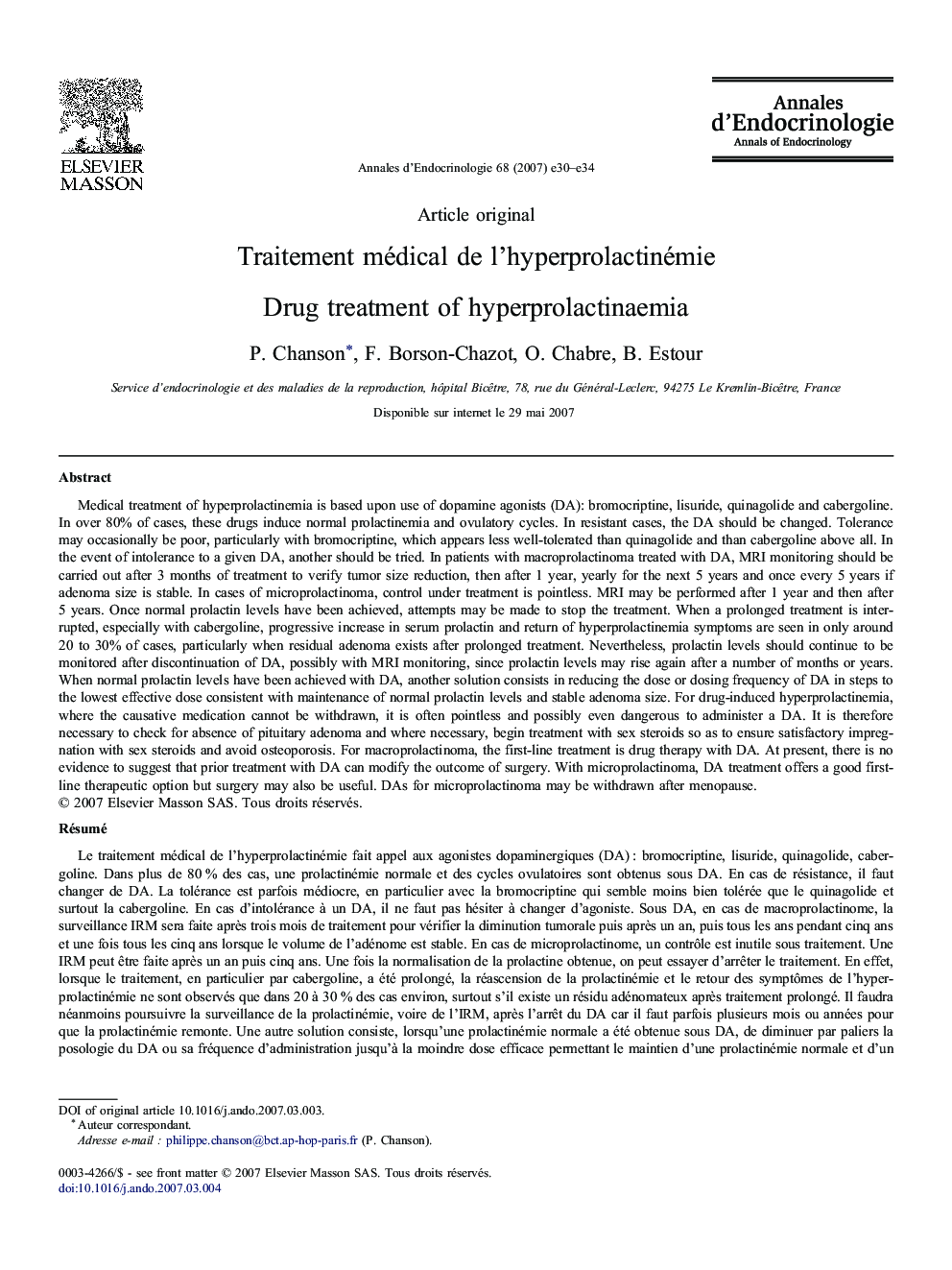 Traitement médical de l'hyperprolactinémie