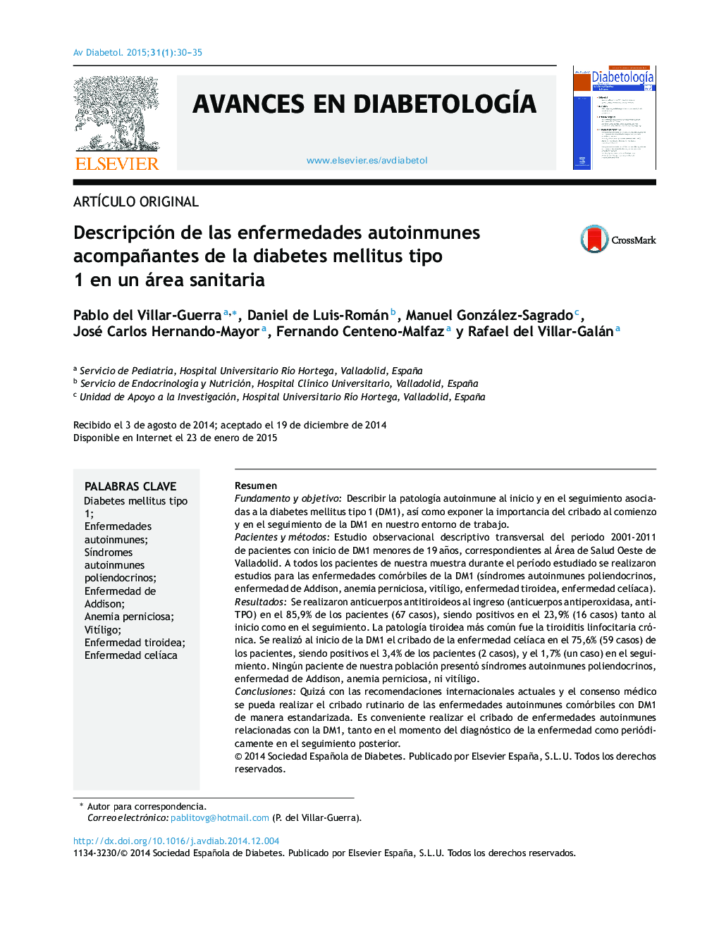 Descripción de las enfermedades autoinmunes acompañantes de la diabetes mellitus tipo 1 en un área sanitaria