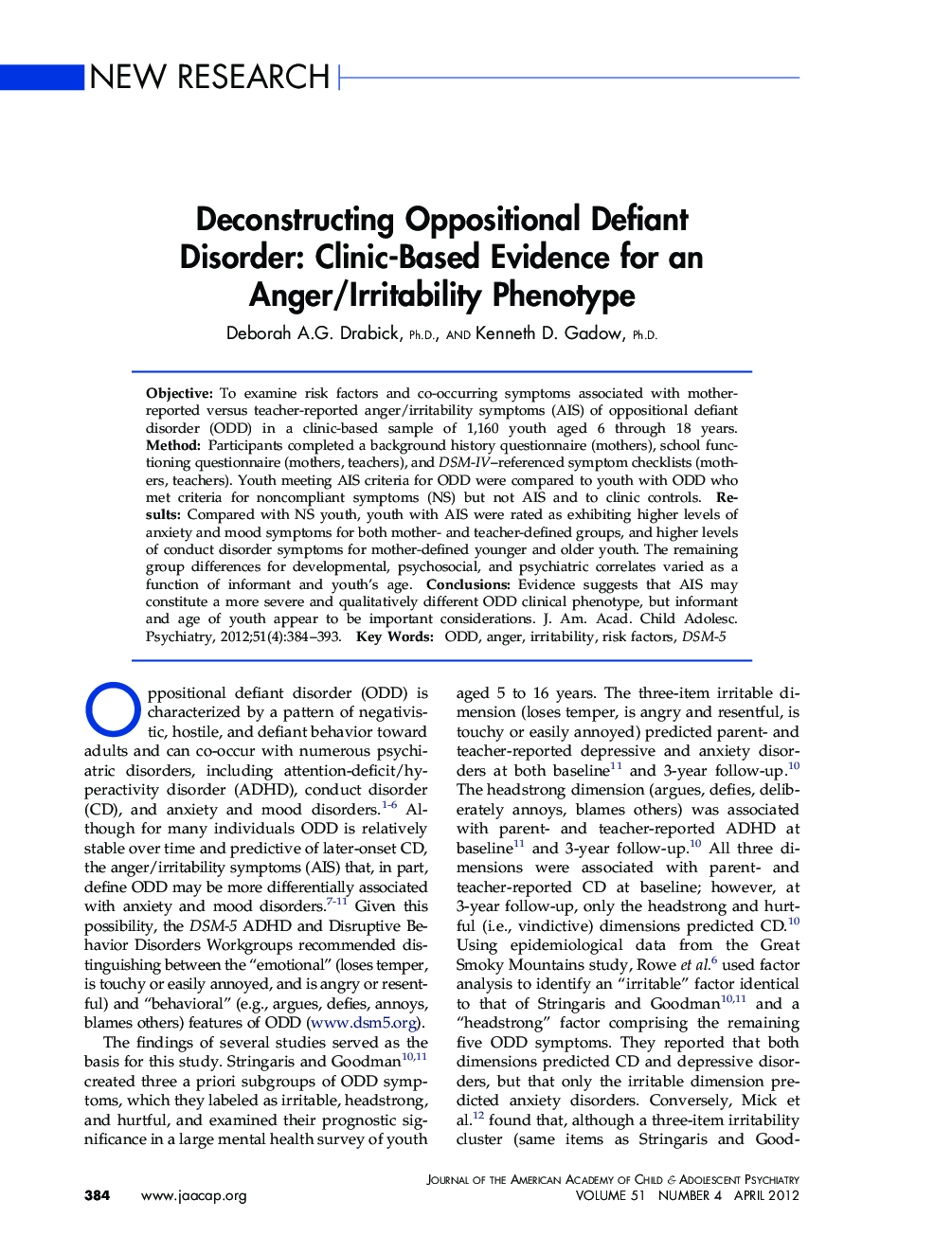 Deconstructing Oppositional Defiant Disorder: Clinic-Based Evidence for an Anger/Irritability Phenotype 