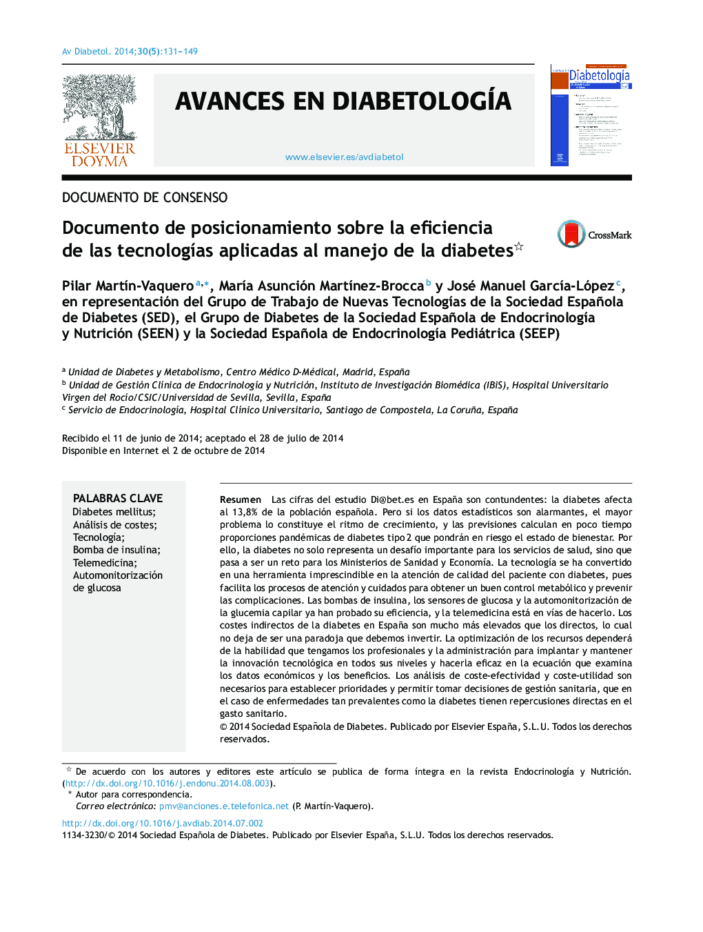 Documento de posicionamiento sobre la eficiencia de las tecnologías aplicadas al manejo de la diabetes 