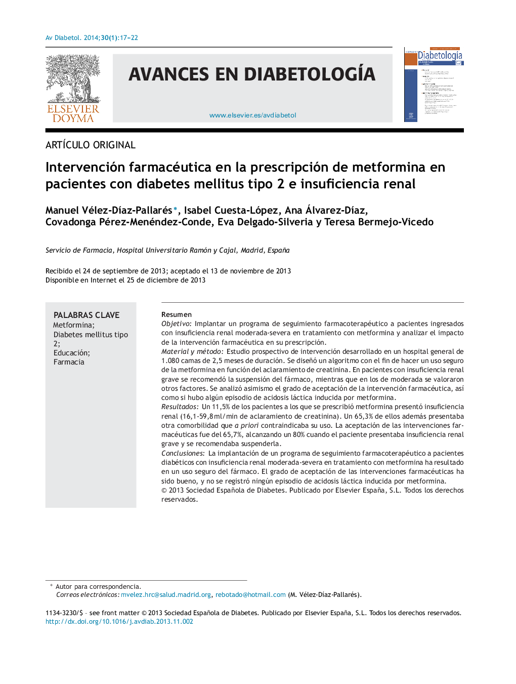 Intervención farmacéutica en la prescripción de metformina en pacientes con diabetes mellitus tipo 2 e insuficiencia renal