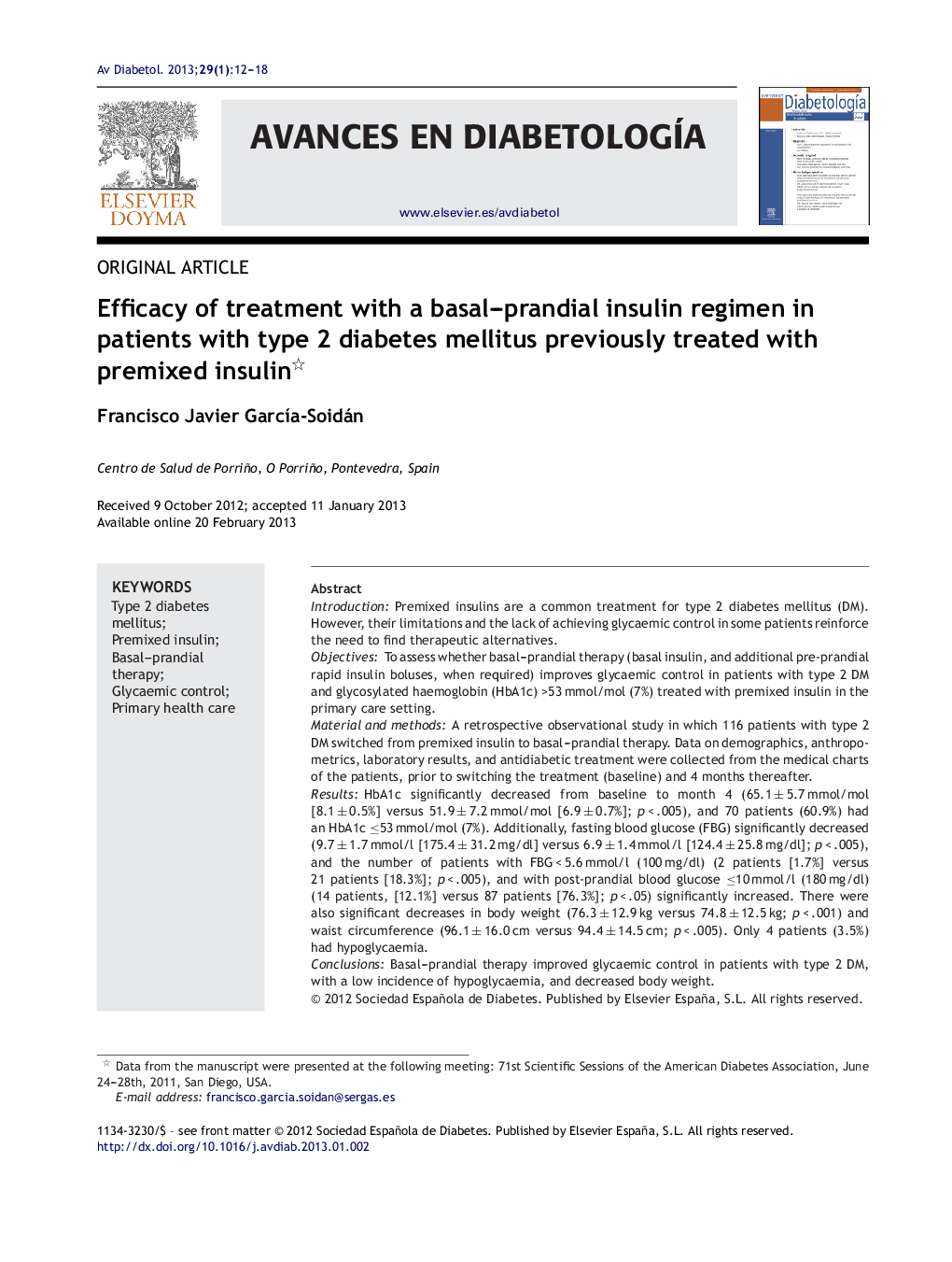 Efficacy of treatment with a basal-prandial insulin regimen in patients with type 2 diabetes mellitus previously treated with premixed insulin