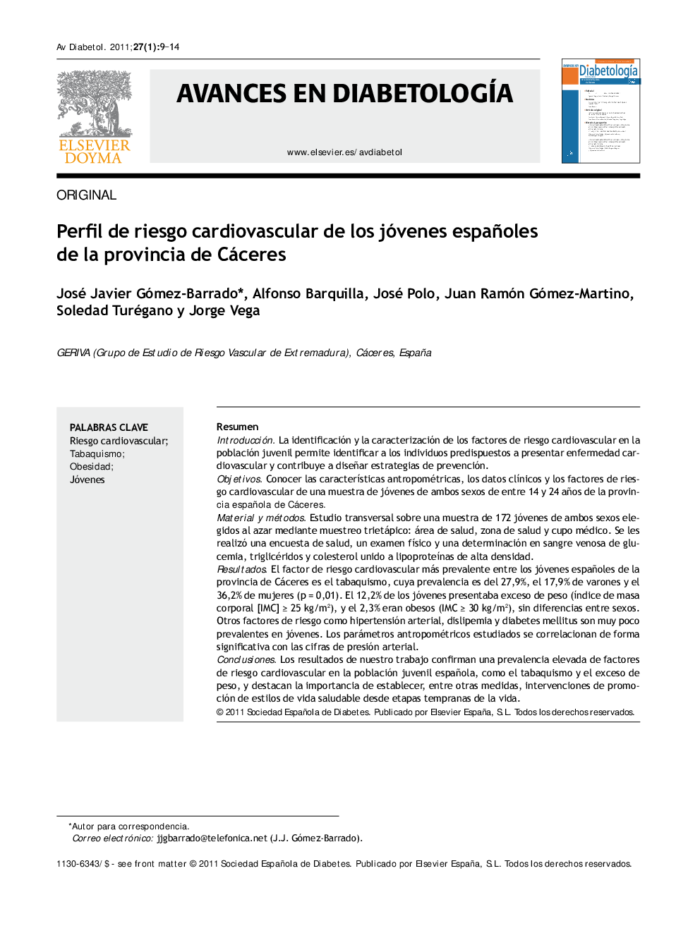 Perfil de riesgo cardiovascular de los jóvenes españoles de la provincia de Cáceres