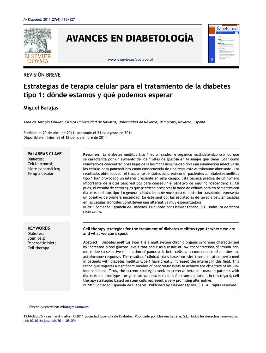 Estrategias de terapia celular para el tratamiento de la diabetes tipo 1: dónde estamos y qué podemos esperar