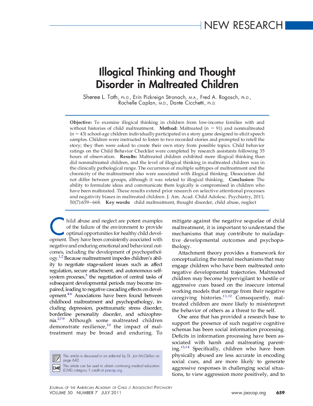 Illogical Thinking and Thought Disorder in Maltreated Children 