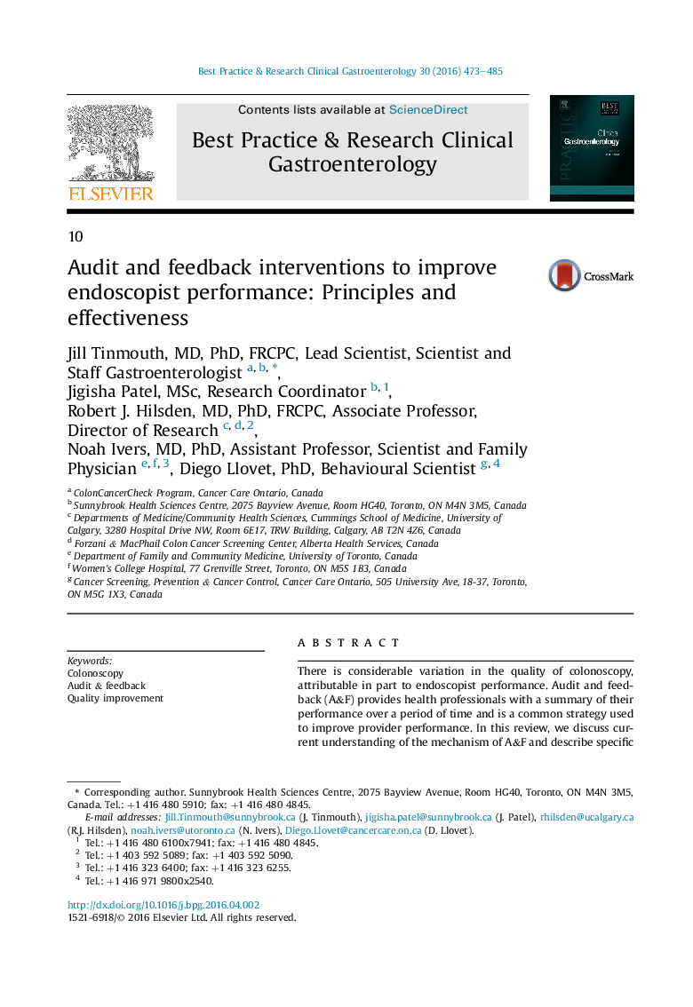 Audit and feedback interventions to improve endoscopist performance: Principles and effectiveness