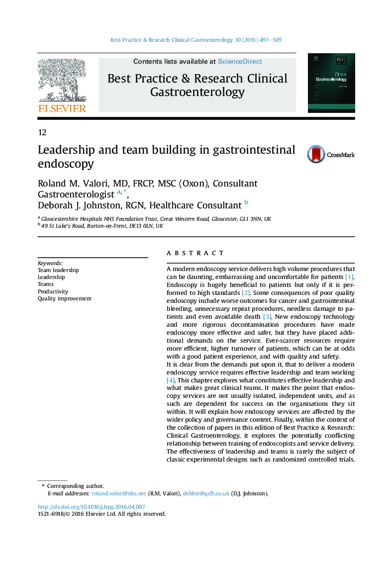 Leadership and team building in gastrointestinal endoscopy
